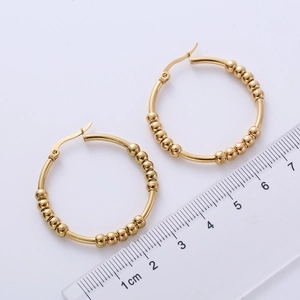 Classic 40mm gold-plated hoop earrings with adjustable beads and polished finish