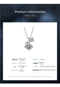 Detailed view of S925 silver fairy pendant necklace featuring a 1-carat moissanite stone