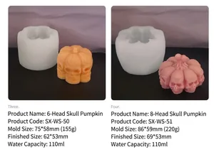 DIY silicone mold featuring detailed pumpkin skull designs for Halloween candles and crafts