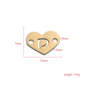 12mm mirrored stainless steel heart pendant with hollow letter D and dual hanging holes
