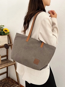 Large Capacity Canvas Tote Bag For Women Minimalist Shoulder Handbag With Leather Straps Casual Commute Shopping Bag