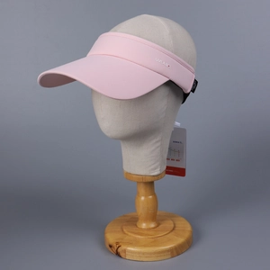 Pink athletic sun visor hat with UVLABCL logo and breathable cool knit fabric texture
