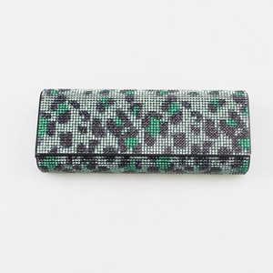 Luxury green leopard print rhinestone glasses case with full diamond studs for sunglasses