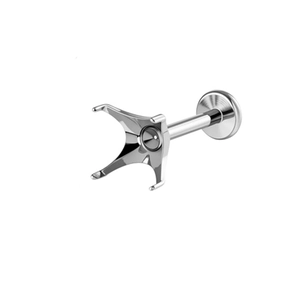 Polished F136 titanium internally threaded flat back stud with four-prong claw setting