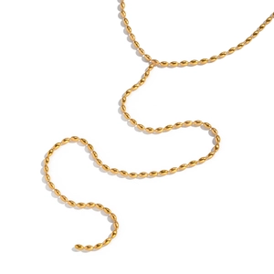 Minimalist 18K gold plated oval bead Y-chain necklace shown on a clean white background
