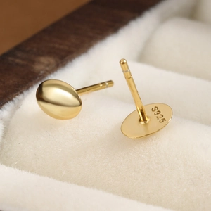 Minimalist S925 sterling silver golden bean earrings with polished oval geometric design