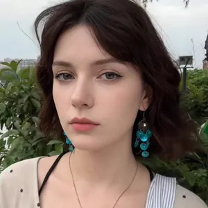 Bohemian floral beaded shell tassel earrings worn by a model in a natural outdoor setting
