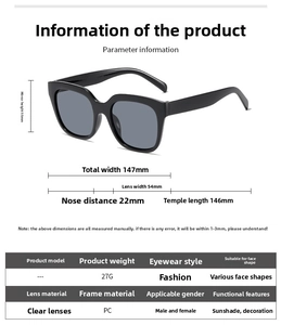 Size chart showing dimensions of square pink sunglasses with 55mm lens height and PC frame