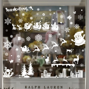 Christmas Window Clings Static Stickers White Snowflakes Reindeer Santa PVC Decals Holiday Glass Showcase Decoration