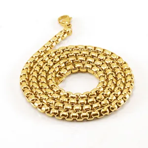 Collier Minimaliste En Acier Inoxydable Plaqué Or 18K Chaîne Box Pour Hommes Femmes Bijoux Mode Simple