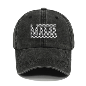 Washed charcoal baseball cap for women with MAMA checkered letter print embroidery