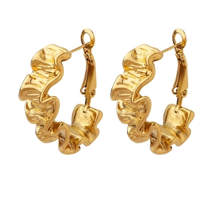 Boucles D'oreilles Créoles À Texture Plissée Géométrique Acier Titane Plaqué Or 18K Design Ondulé Irrégulier Style Niche Femmes