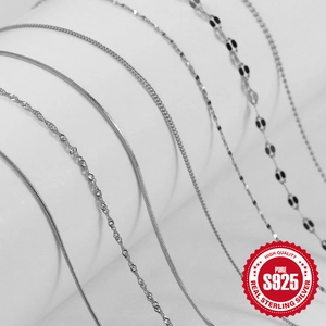 Various S925 sterling silver chain styles including snake and wave patterns for necklaces