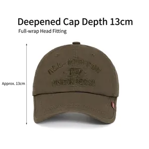Olive green cotton baseball cap with All-Match embroidery and deep fit design