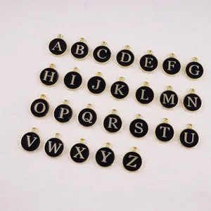 Set of 26 black and gold alloy alphabet charms for DIY jewelry making 12x15mm