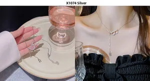 Detail of silver titanium necklace with B-shaped zircon pendant and tassels