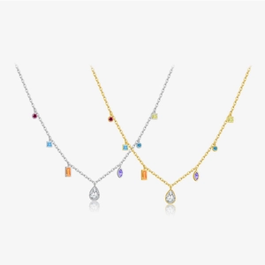 925 Sterling Silver Rainbow Pear Marquise Pendant Necklace For Women Luxury Zirconia Inlaid Gold Platinum Plated Jewelry