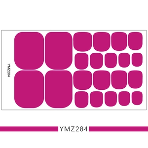 Magenta adhesive toe nail stickers set YMZ284 in various sizes on white background
