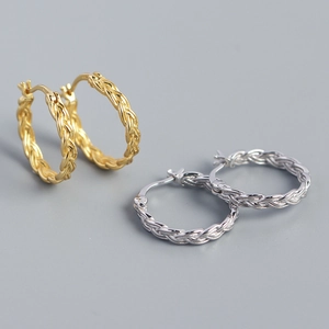 Hoop Earrings 925 Sterling Silver Earring Post Woven Twist Texture Retro Luxury Style For Women Elegant Accessories