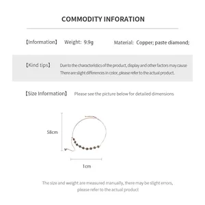 Size chart showing 58cm necklace length and 1cm pendant size for the rhinestone necklace