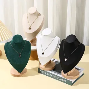 Solid wood portrait mannequin jewelry stand for necklace display in various textures