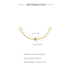 Détail de la chaîne en argent 925 avec zircone AAAAA et dimensions du produit