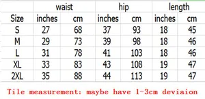 Size chart for high waist tie-dye denim shorts showing waist, hip, and length in cm and inches