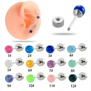 Minimalist Synthetic Opal Ball Ear Cartilage Stud Stainless Steel Piercing Jewelry For Women Screw Back Fashion Simple Accessory