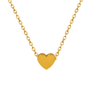 Minimalist 18K gold plated stainless steel heart pendant necklace on white background