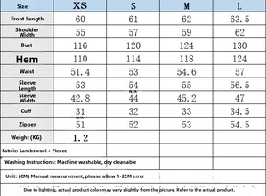 Tableau des tailles détaillé pour veste en polaire avec mesures et composition du tissu