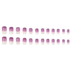Purple and white ombre press-on nails set with sparkling silver glitter accents