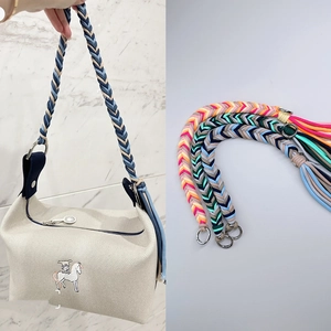 Handmade Woven Colorful Bag Strap Short Handle Polyester Rope Replacement With Metal Rings And Tassels DIY Accessories