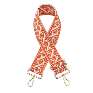 Ethnic style adjustable jacquard woven shoulder strap with orange geometric pattern