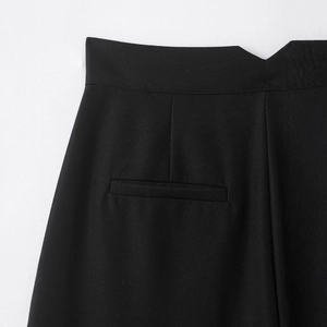 Pantalon large femme noir avec taille en V et texture en sergé de haute qualité