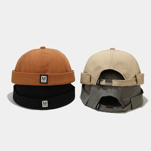 Docker Hat Brimless Skullcap Cotton Canvas Adjustable Vintage Streetwear Sailor Cap For Men Women
