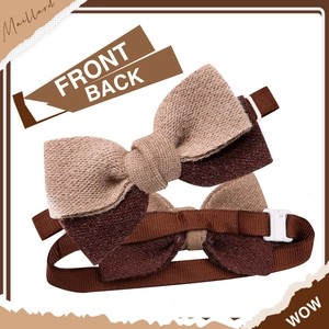 Maillard style pet bow tie collar in brown burlap with durable white plastic buckle
