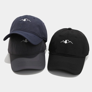 Quick-dry mountain embroidery baseball caps in navy, dark grey, and black colors