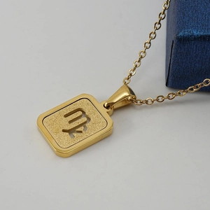 18K gold plated stainless steel Virgo constellation rectangle pendant necklace for women