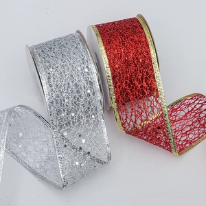 Red and silver glitter mesh wire ribbons for Christmas bows and festive decoration