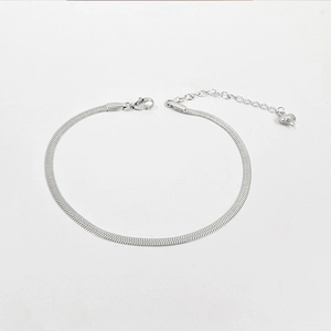 Silver double layer snake chain anklet with lobster clasp and heart pendant accessory