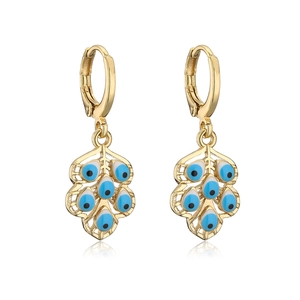 Detailed view of 18K gold plated evil eye earrings with colorful enamel and zircon stones