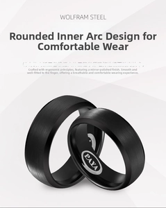 Detail view of black tungsten carbide rings with matte surface and polished inner band