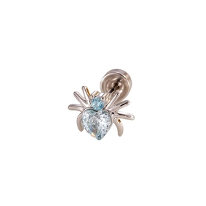 Orecchino a perno a ragno con zircone blu a forma di cuore e finitura in metallo argento