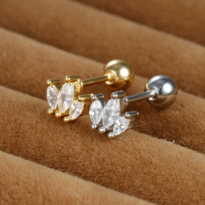 Marquise cluster zircon stud earrings with screw ball back in gold and silver finish