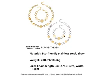 Detailed size and weight specs for gold stainless steel zircon jewelry set
