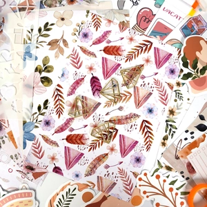 Creative DIY journal set with golden diamond clips and floral aesthetic stickers