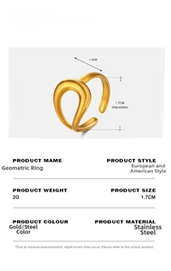 Detailed view of adjustable stainless steel teardrop ring with 1.7CM diameter size guide