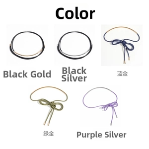 Close-up of wax cord belts with metallic rings in five color combinations for punk style