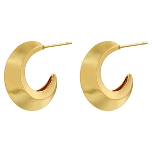 Macro view of golden crescent earrings with matte metallic texture and sleek modern design