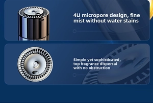 Macro view of car diffuser showing 4-micron micropore mist design and USB-C port